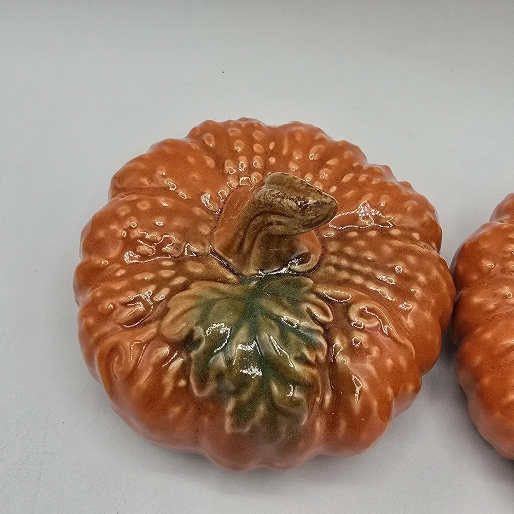 Pair‎ of Ceramic Pumpkins Fall Decor Halloween Autumn